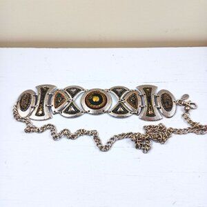 Chico's Silvertone Medallion Concho Chain Belt Tribal Boho Adjustable READ